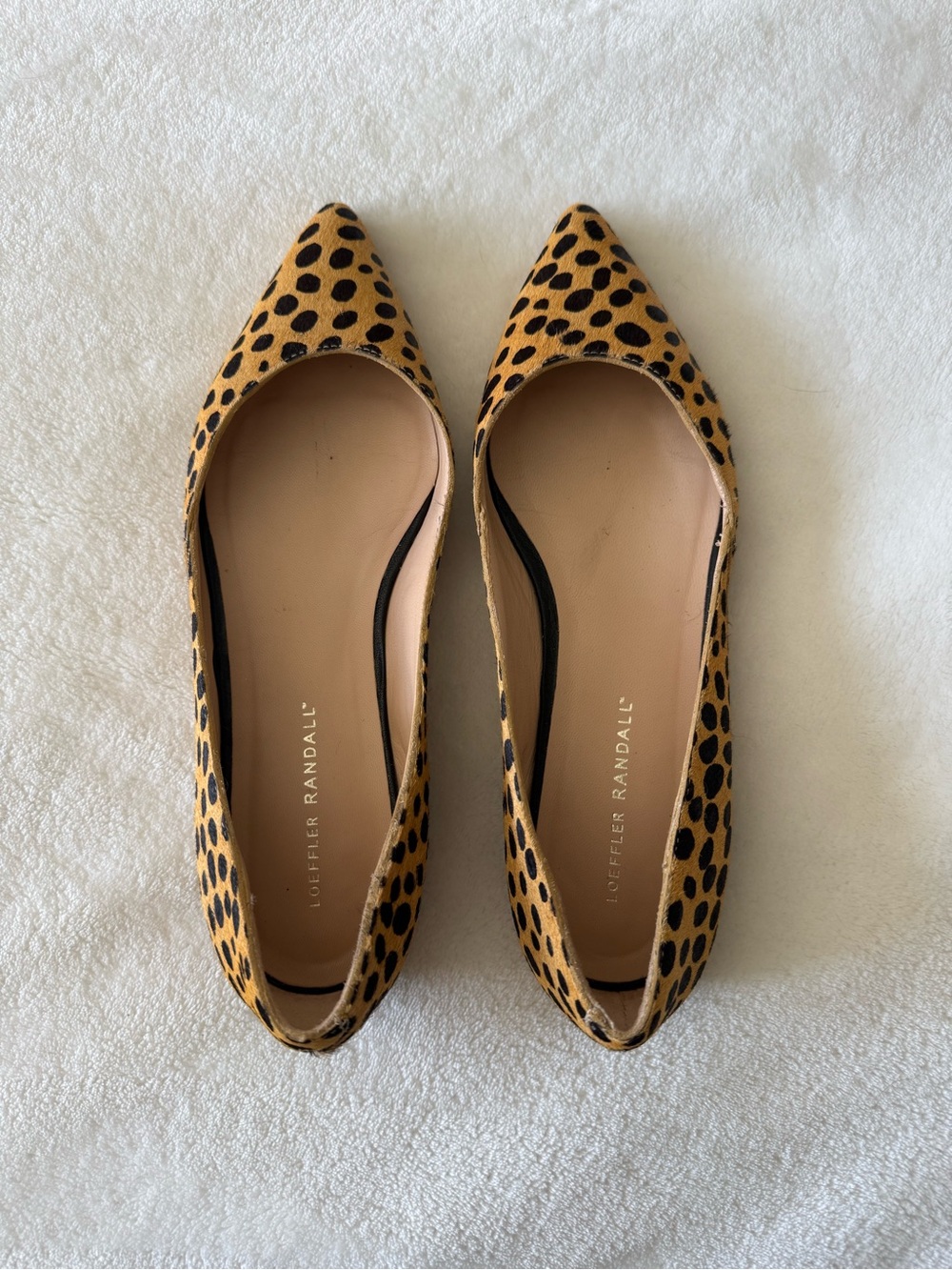 Loeffler Randall Pointed Leopard-Print Flats in Tan and Black